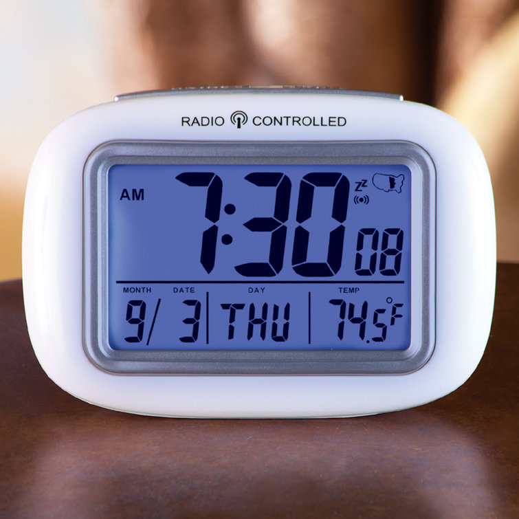Ebern Designs Digital Atomic Tabletop Clock with Alarm in White Wayfair